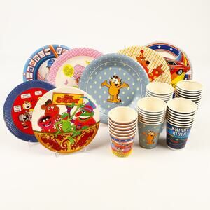 Mixed Lot 80s Birthday Plates Cups Garfield Muppets Dukes Scooby Knight Rider